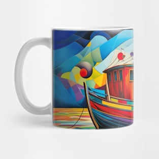 Fishing Boat Concept Abstract Colorful Scenery Painting Mug